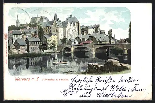 AK Marburg a. L., Universität und Schloss mit Brücke