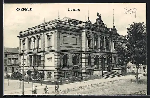 AK Krefeld, Museum mit Strasse
