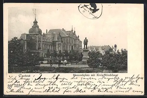 AK Crefeld, Bismarckplatz mit Kreis-Ständehaus