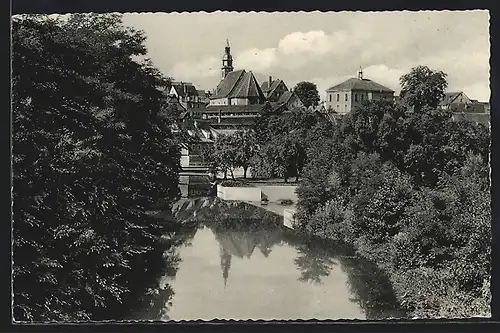 AK Waiblingen /Württ., Blick auf Kleine Kirche und Rathaus