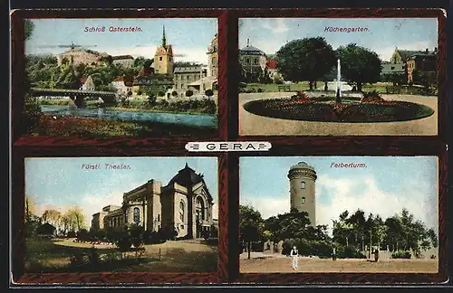 AK Gera, Schloss Osterstein, Ferbeturm, Fürstl. Theater