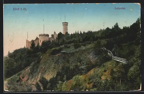 AK Hof i. B., Burgruine und Labyrint