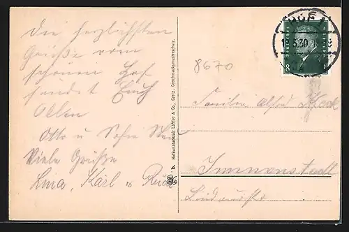 AK Hof i. B., Ortsansicht mit Wasserpartie