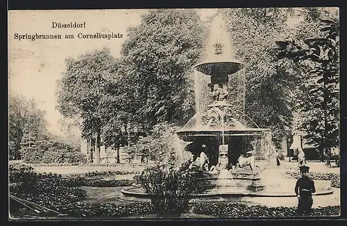 AK Düsseldorf, Springbrunnen am Corneliusplatz