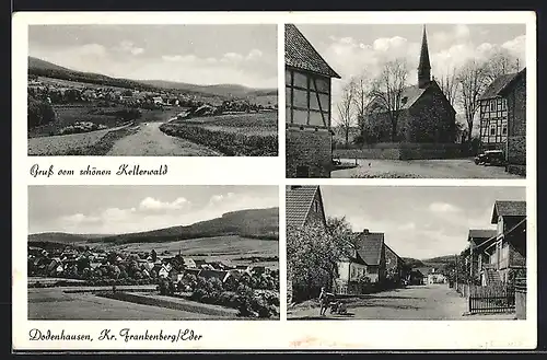 AK Dodenhausen /Kr. Frankenberg /Eder, Teilansicht, Kirche, Strassenpartie