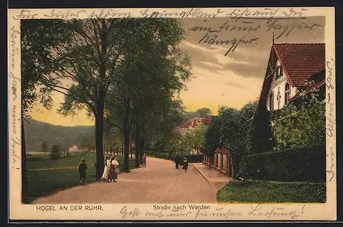 AK Hügel / Ruhr, Strasse nach Werden mit Passanten