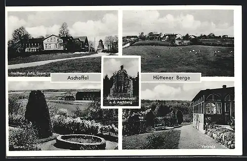 AK Ascheffel /Hüttener Berge, Gasthaus Johs. Greve, Garten, Veranda