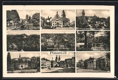 AK Plauen i. V., Rathaus, Marktplatz, Gasthof Touristenhaus