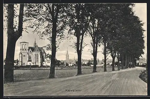 AK Kevelaer, Strassenpartie mit Kirche