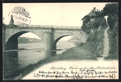 AK Heidelberg, Partie an der alten Neckarbrücke