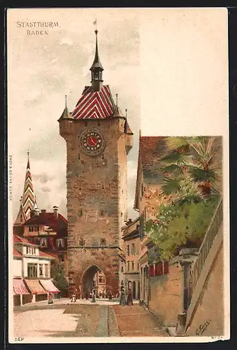 Künstler-AK Baden, Blick auf den Stadtthurm
