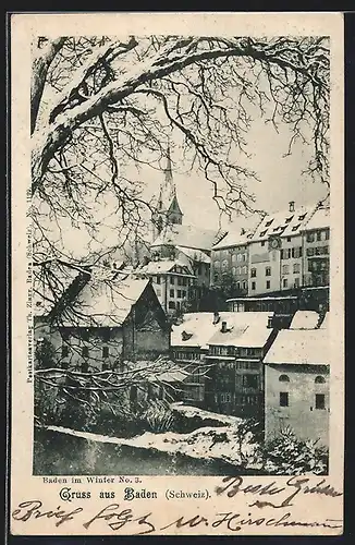 AK Baden, Ortsansicht im Winter