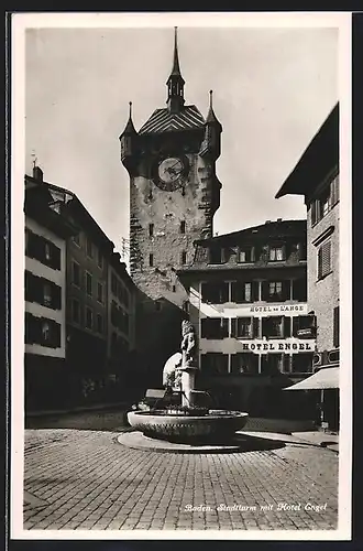 AK Baden, Stadtturm mit dem Hotel Engel
