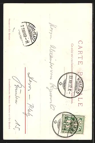 Künstler-AK Lucerne, Ortspartie mit Blick zur Kirche