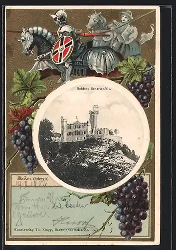 Präge-AK Baden, Burg Schartenfels, Ritter beim Tjostieren