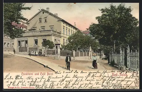 AK Bad Sulza, Konditorei und Cafe Borst, Strassenpartie