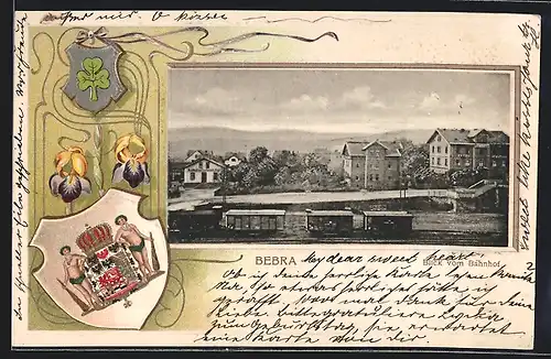 Passepartout-Lithographie Bebra, Ortspartie, Wappen