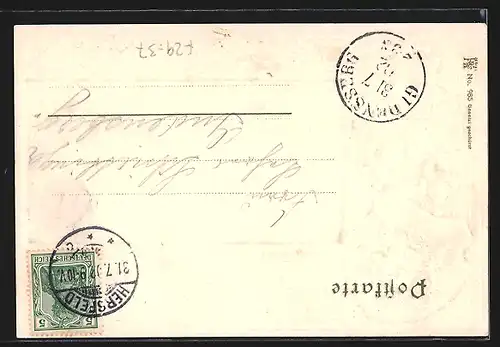 Passepartout-Lithographie Hersfeld, Strassenpartie mit Denkmal, Wappen