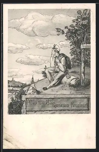 Künstler-AK Konstanz, Absolvia Abiturium 1911 Gymnasium Konstanz