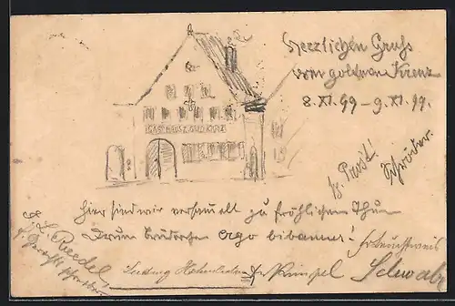 Künstler-AK Handgemalt: Augsburg, Gasthaus Goldenes Kreuz