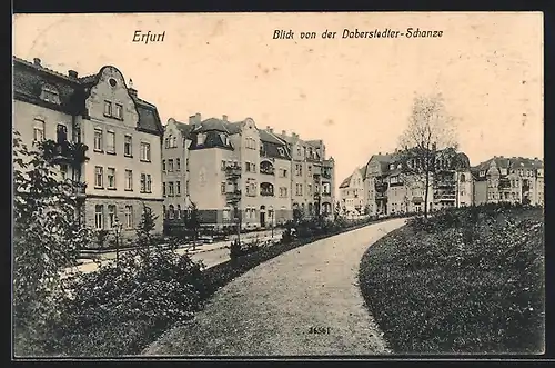 AK Erfurt, Blick von der Daberstedter Schanze, Strassenpartie mit Anlage