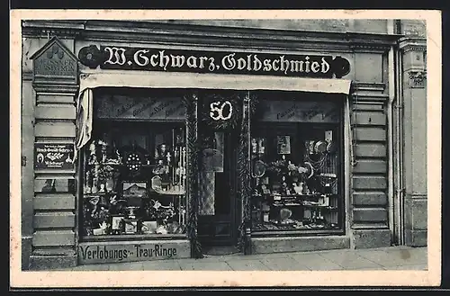 AK Meissen, Schaufenster des Goldschmieds Wilhelm Schwarz, Anlasskarte 50jähriges Jubuläum 1928
