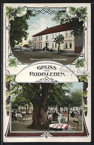 AK Rudisleben, Gasthaus Emil Hergt - Gebäude und Gastgarten