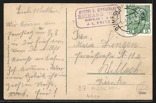 AK Gumpoldskirchen, Meierei und Restaurant Richard-Hof, Gartenansicht