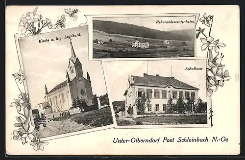 AK Kreuttal, Unterolberndorf, Kirche z. hl. Leonhard, Reconvaleszentenheim, Schulheim