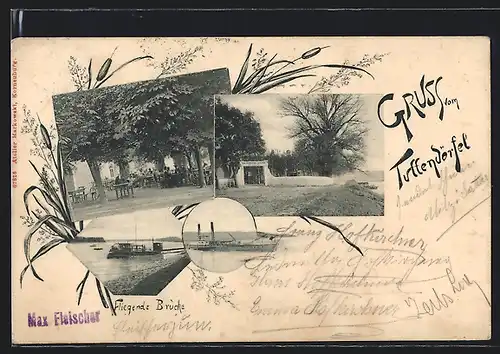 AK Tuttendörfel, Gasthaus von Karl Baumgartner, Fliegende Brücke