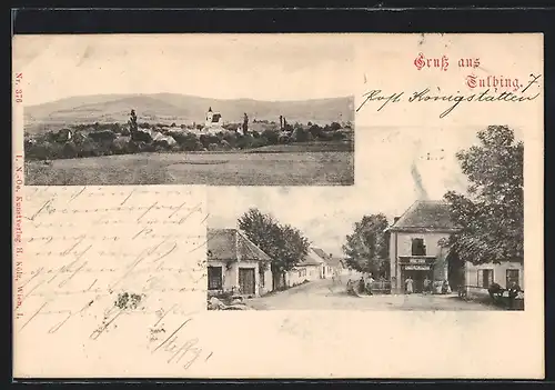 AK Tulbing, Ortspartie mit Wohnhäusern, Panorama mit Kirche