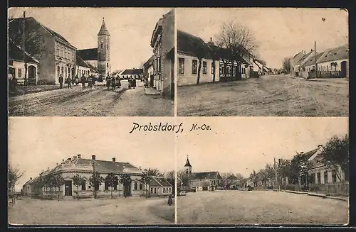 AK Probstdorf, Postamt, Kirche, Strassenpartie mit Blick zur Kirche