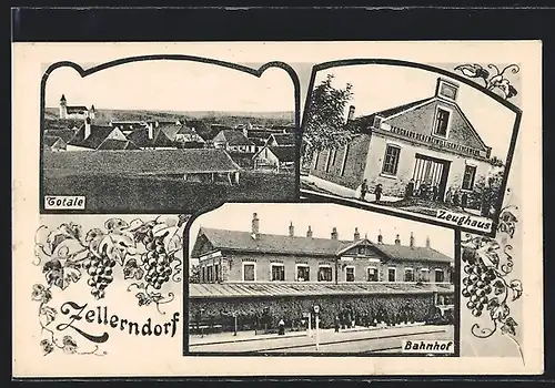 AK Zellerndorf, Bahnhof, Zeughaus, Totalansicht