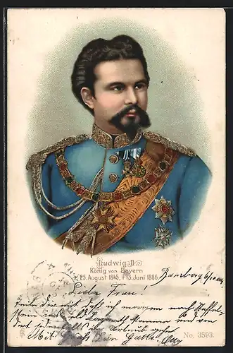 Lithographie Portrait König Ludwig II.