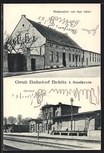 AK Bebitz i. Saalkreis, Bahnhof und Restaurant von Karl Heller
