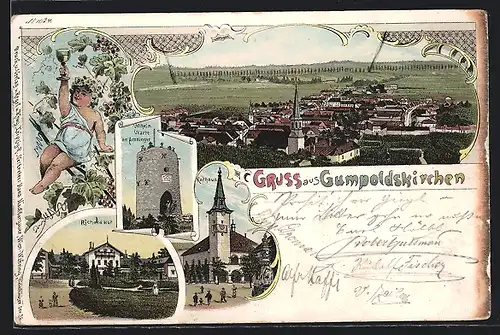 Lithographie Gumpoldskirchen, Wilhelm Warte am Amninger, Richard Hof