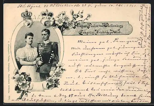 AK Prinzessin Pauline von Württemberg und Erbprinz Friedrich zu Wied