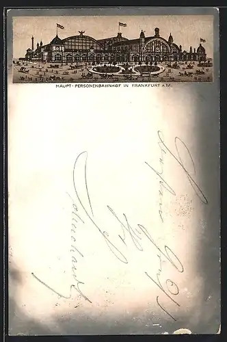 Vorläufer-Lithographie Frankfurt a. M., 1894, Darstellung vom Haupt-Personenbahnhof
