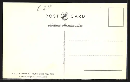 AK The Steamer S.S. Ryndam is on ocean