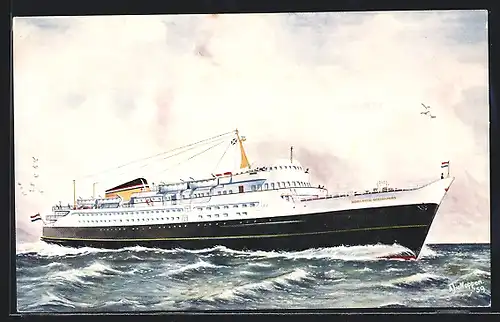 Künstler-AK Passagierschiff MS Koningin Wilhelmina