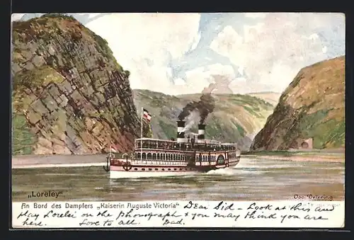 Künstler-AK Dampfer Kaiserin Auguste Victoria passiert Loreley