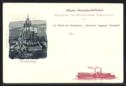 AK Rhein-Dampfschiffahrt, An Bord des Dampfers Kaiserin Auguste Victoria, Drachenburg