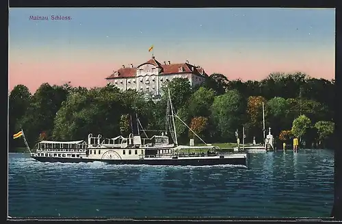 AK Mainau, Dampfer Stadt Meersburg passiert das Schloss