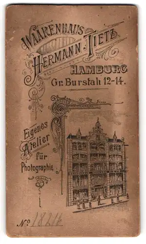 Fotografie Hermann Tietz, Hamburg, Gr. Burstah 12-14, Blick auf die Front des Ateliersgebäude