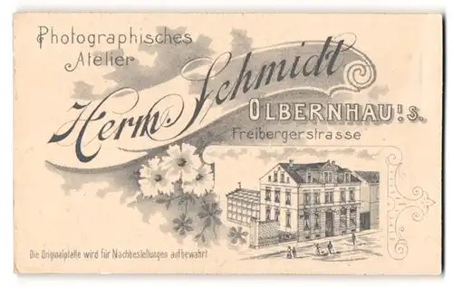 Fotografie Herm., Schmidt, Olbernhau i. S., Ansicht Olbernhau i. S., Blick auf das Atelier in der Freibergerstrasse