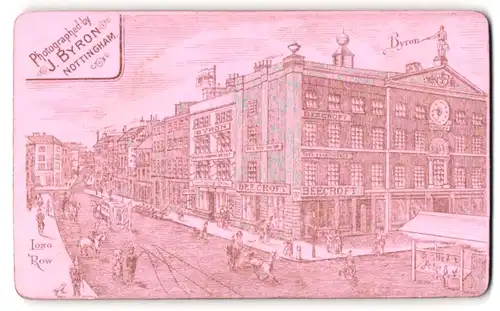 Fotografie J. Byron, Nottingham, Long Row, Ansicht Nottingham, Strassenpartie Long Row mit dem Atelier und Geschäften