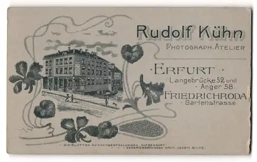 Fotografie Rudolf Kühn, Erfurt, Langebrücke 52, Ansicht Erfurt, Blick auf das Ateliersgebäude mit Werbeplakat