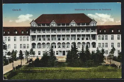 AK Gera-R., Städtisches Krankenhaus im Stadtwald, mit Anlagen aus der Vogelschau