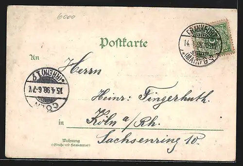 Lithographie Frankfurt, Partie am Opernhaus & Domblick im Winter