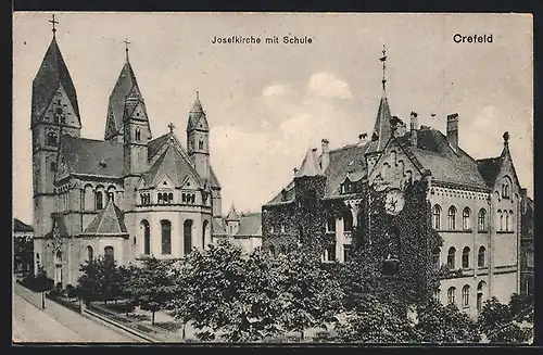 AK Crefeld, Josefkirche mit Schule